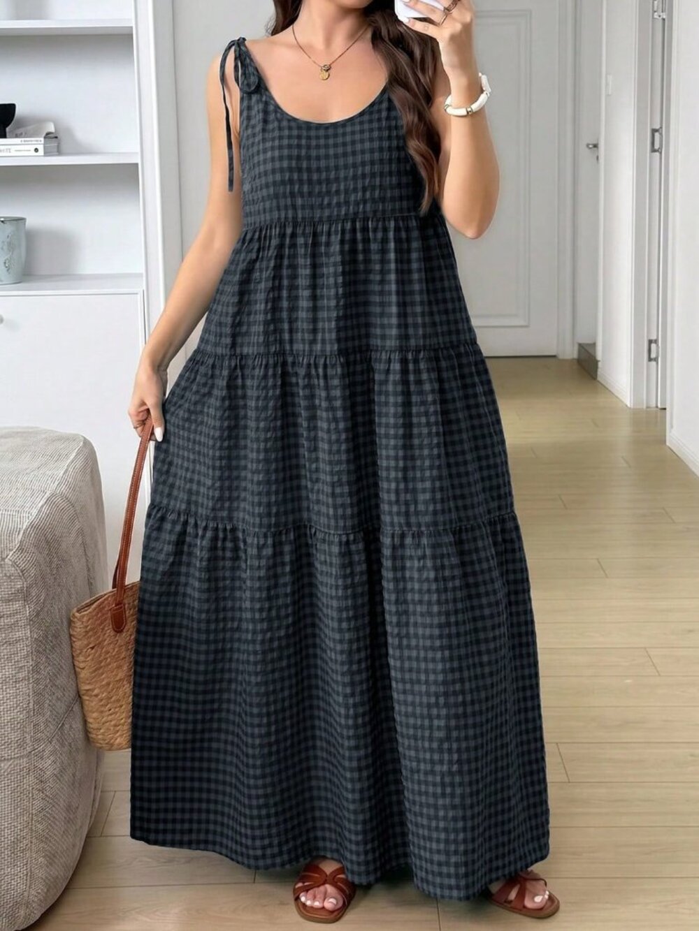 Multicolor Casual Women's Plus Size Plaid Sleeveless Dress